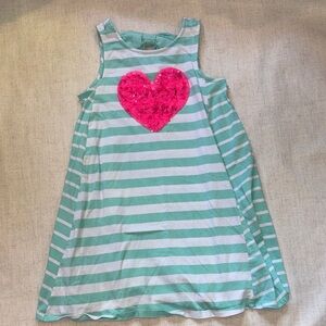 Tommy Bahama Girls Mint Green and White Stripe Dress with Hot Pink Heart